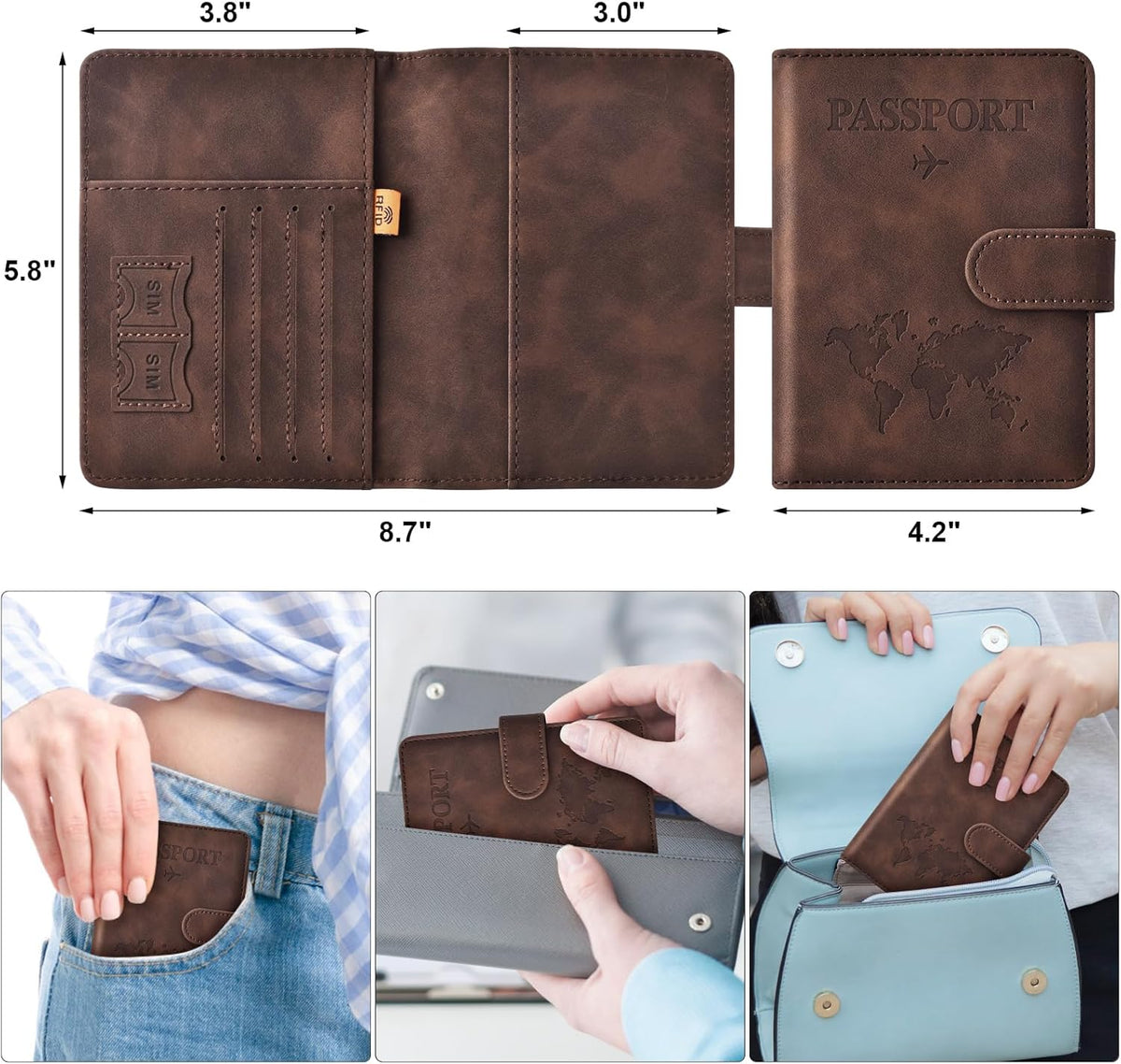 Eoehro Passport Holder for Travel Essentials, Passport Wallet Cover Case for Travel Must Haves Accessories,Passport Book Holders for Women and Men(black)