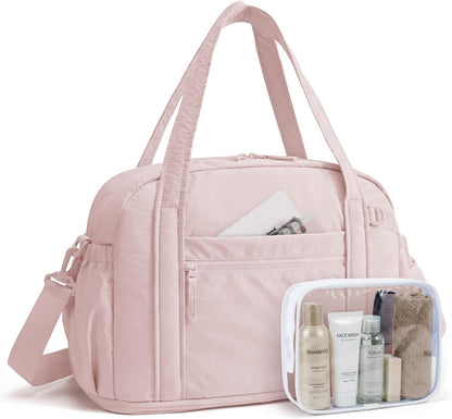 Expandable Personal Item Travel Bag, Lightweight Gym Bag for Women, 24L Weekender Travel Duffle with Toiletry Bag, Carry on Overnight Duffel, Pink