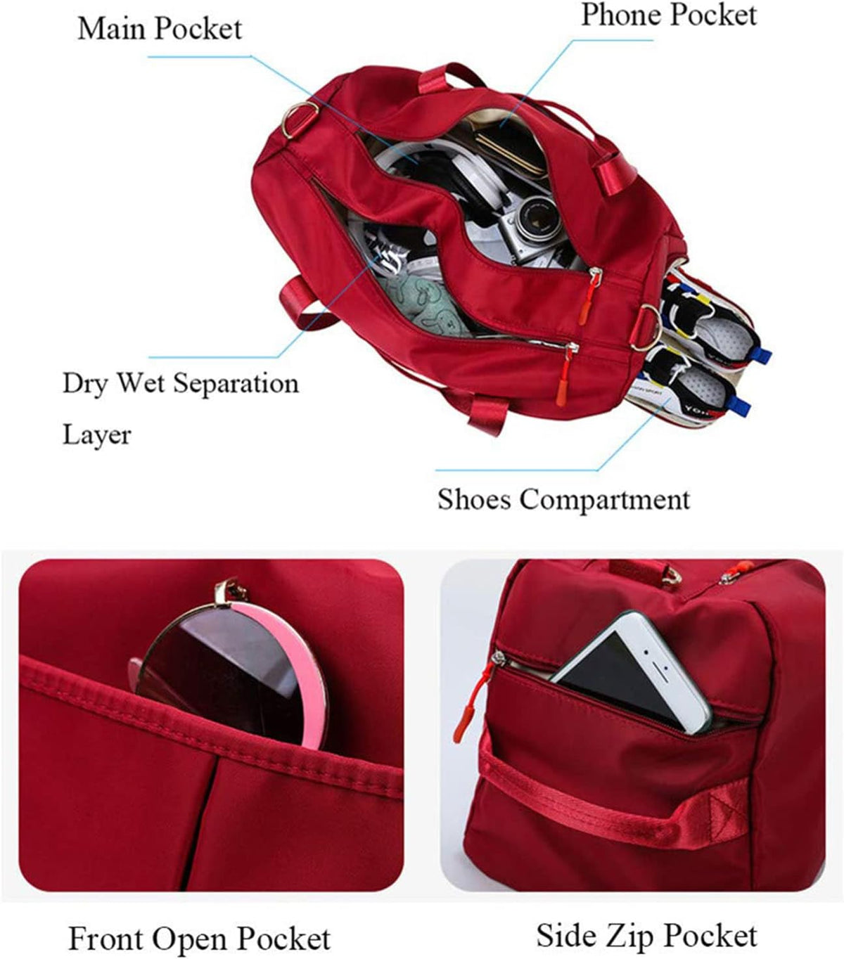 Sports Gym Duffel Bag for Men or Women Waterproof Weekender Travel Bag with Shoes Compartment Dry and Wet Separation for Training Swim Yoga(Blue)