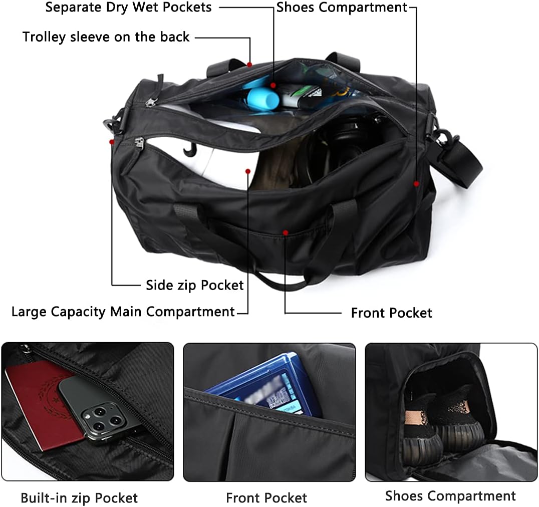 Sports Gym Duffel Bag for Men or Women Waterproof Weekender Travel Bag with Shoes Compartment Dry and Wet Separation for Training Swim Yoga(Blue)