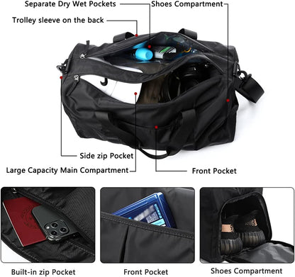 Sports Gym Duffel Bag for Men or Women Waterproof Weekender Travel Bag with Shoes Compartment Dry and Wet Separation for Training Swim Yoga(Blue)