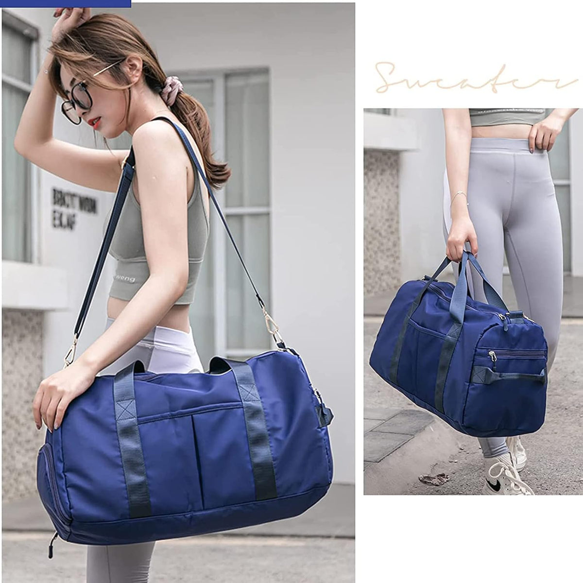 Sports Gym Duffel Bag for Men or Women Waterproof Weekender Travel Bag with Shoes Compartment Dry and Wet Separation for Training Swim Yoga(Blue)
