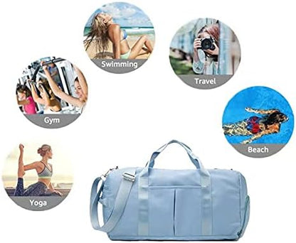 Sports Gym Duffel Bag for Men or Women Waterproof Weekender Travel Bag with Shoes Compartment Dry and Wet Separation for Training Swim Yoga(Blue)