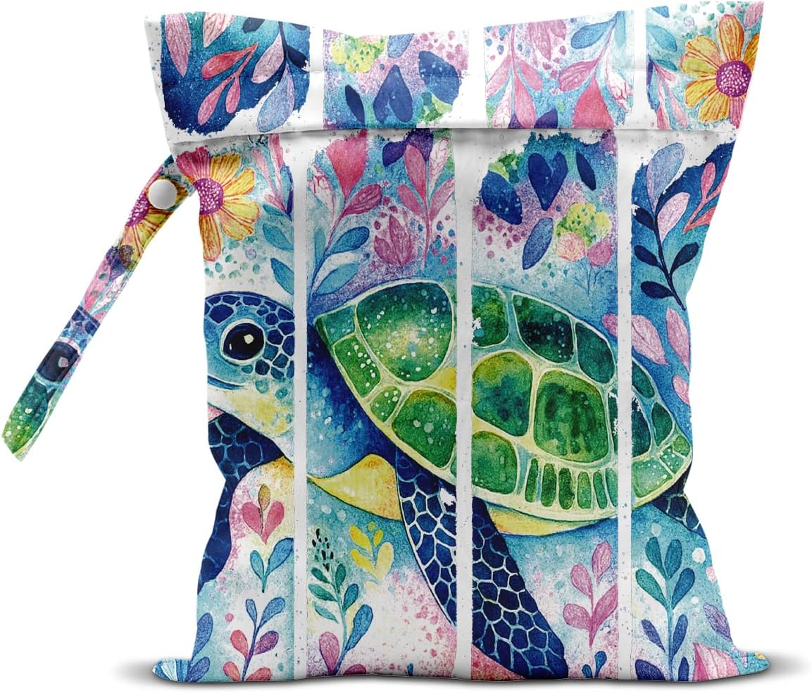 Turtle Wet Bag for Swimsuit Dirty Clothes Yoga Gym Diaper, Wet Dry Bag, Beach Vacation Essential for Travel Poor Bathing Summer Turtle Gifts for Turtle Lovers