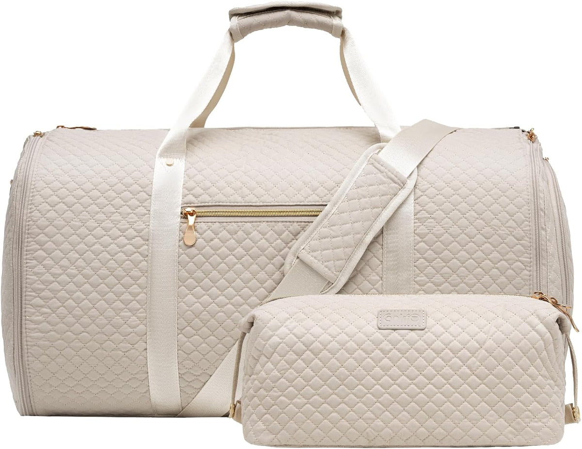 Garment Bag Carry On Convertible Travel Duffel Bag with Shoe Pouch Weekender Bag for Women Men 2 in 1 Hanging Suit Bag with Shoulder Strap Business Travel Bag (White, Standard)
