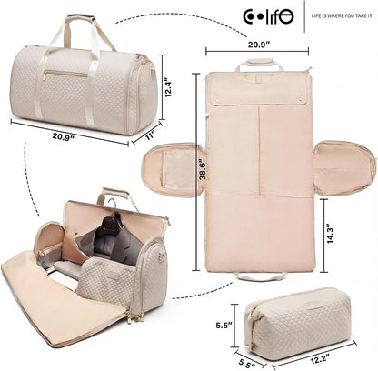 Garment Bag Carry On Convertible Travel Duffel Bag with Shoe Pouch Weekender Bag for Women Men 2 in 1 Hanging Suit Bag with Shoulder Strap Business Travel Bag (White, Standard)