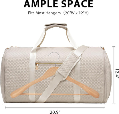 Garment Bag Carry On Convertible Travel Duffel Bag with Shoe Pouch Weekender Bag for Women Men 2 in 1 Hanging Suit Bag with Shoulder Strap Business Travel Bag (White, Standard)