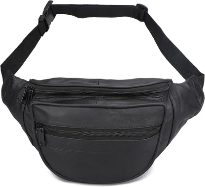 Leatherboss Genuine Leather Designer Travel Fanny Pack Holder Bag with Waist Belt, Red