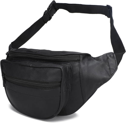 Leatherboss Genuine Leather Designer Travel Fanny Pack Holder Bag with Waist Belt, Red
