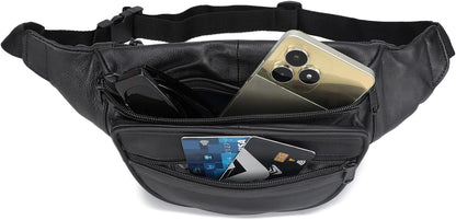 Leatherboss Genuine Leather Designer Travel Fanny Pack Holder Bag with Waist Belt, Red
