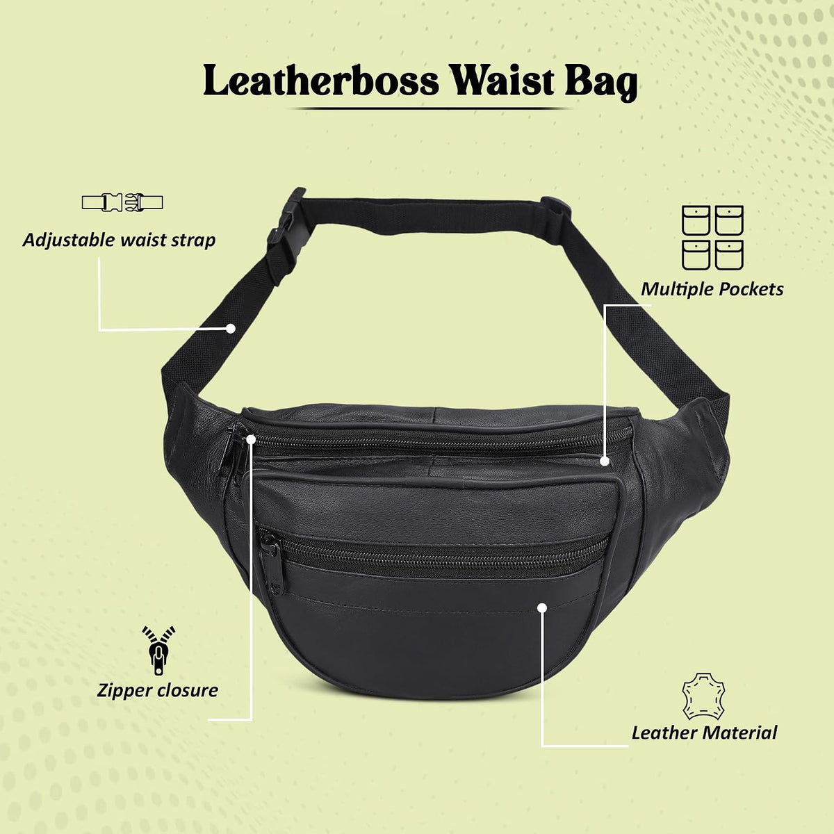 Leatherboss Genuine Leather Designer Travel Fanny Pack Holder Bag with Waist Belt, Red