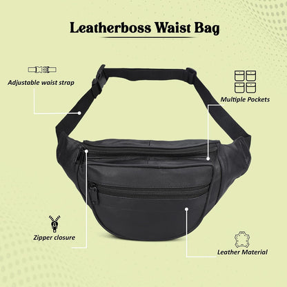 Leatherboss Genuine Leather Designer Travel Fanny Pack Holder Bag with Waist Belt, Red