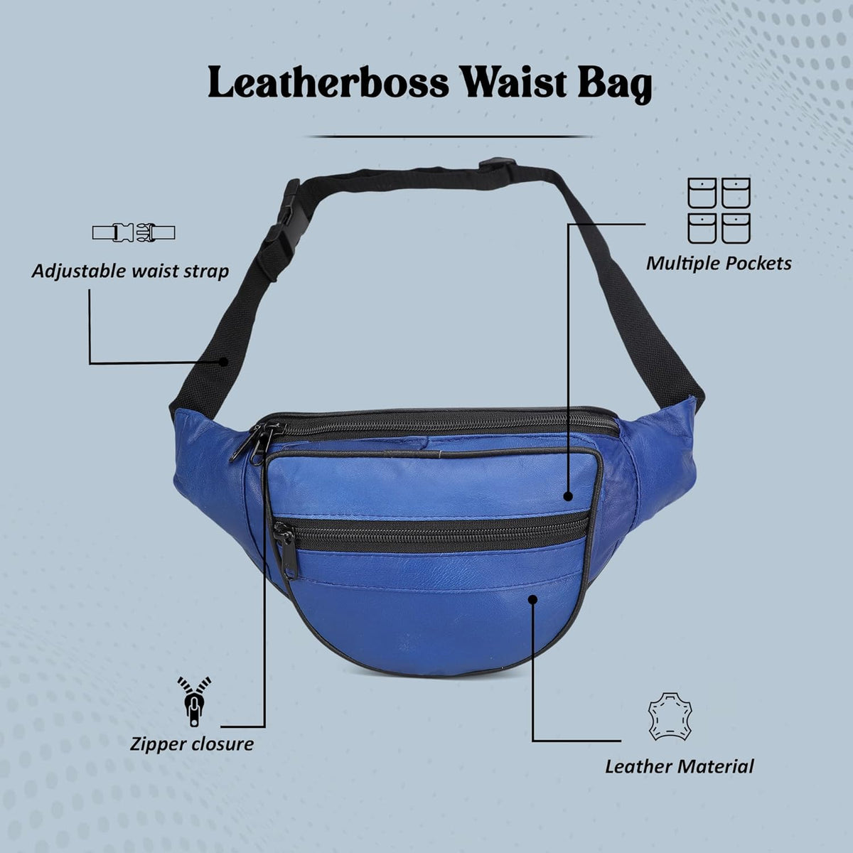Leatherboss Genuine Leather Designer Travel Fanny Pack Holder Bag with Waist Belt, Red
