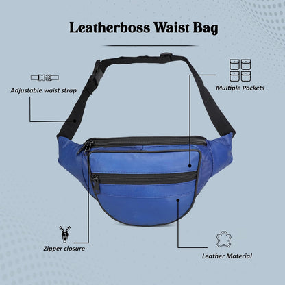 Leatherboss Genuine Leather Designer Travel Fanny Pack Holder Bag with Waist Belt, Red