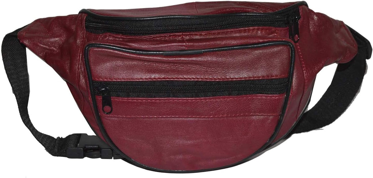 Leatherboss Genuine Leather Designer Travel Fanny Pack Holder Bag with Waist Belt, Red