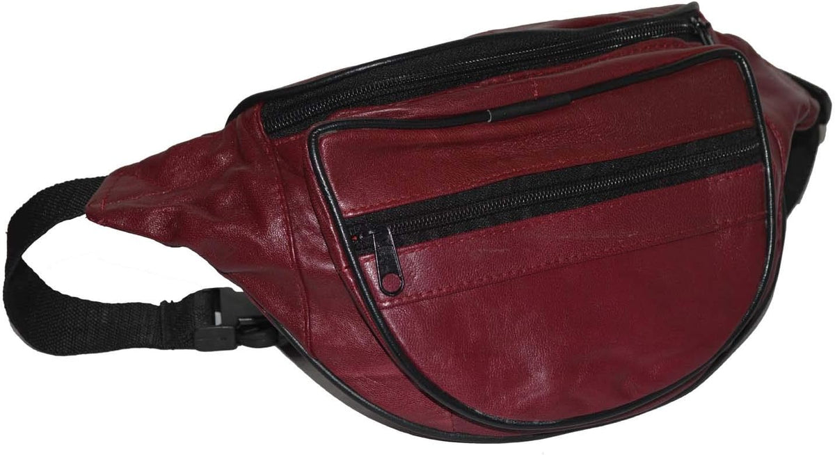Leatherboss Genuine Leather Designer Travel Fanny Pack Holder Bag with Waist Belt, Red
