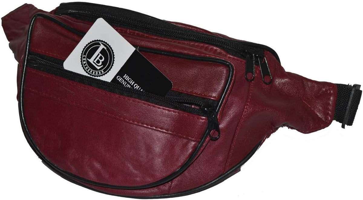 Leatherboss Genuine Leather Designer Travel Fanny Pack Holder Bag with Waist Belt, Red