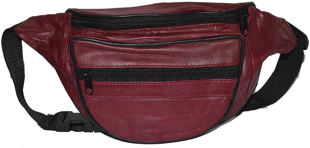 Leatherboss Genuine Leather Designer Travel Fanny Pack Holder Bag with Waist Belt, Red