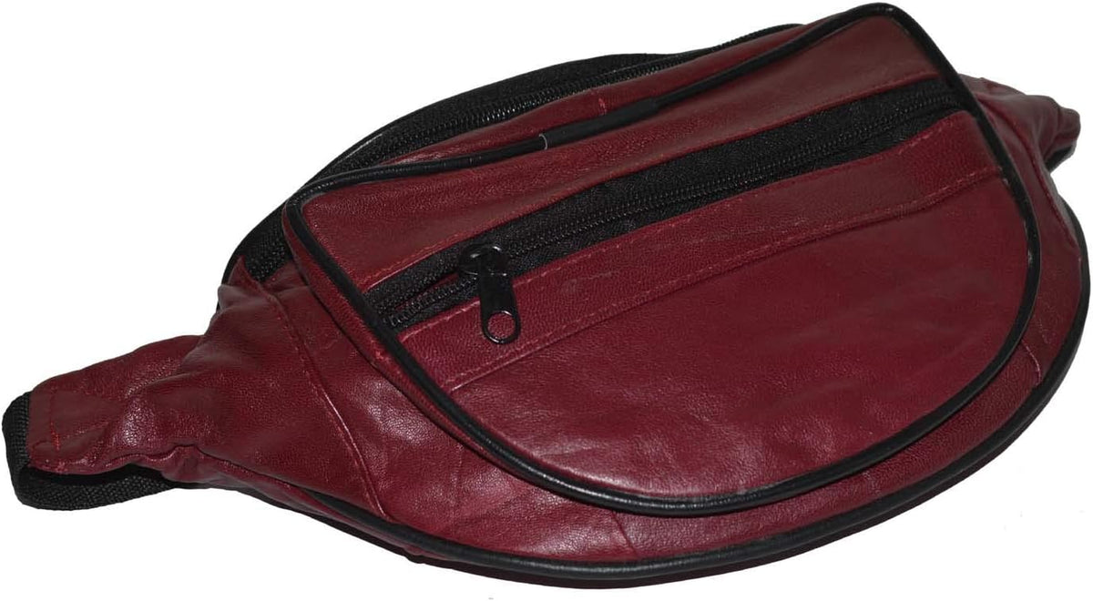 Leatherboss Genuine Leather Designer Travel Fanny Pack Holder Bag with Waist Belt, Red