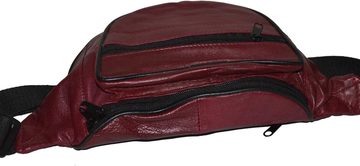 Leatherboss Genuine Leather Designer Travel Fanny Pack Holder Bag with Waist Belt, Red