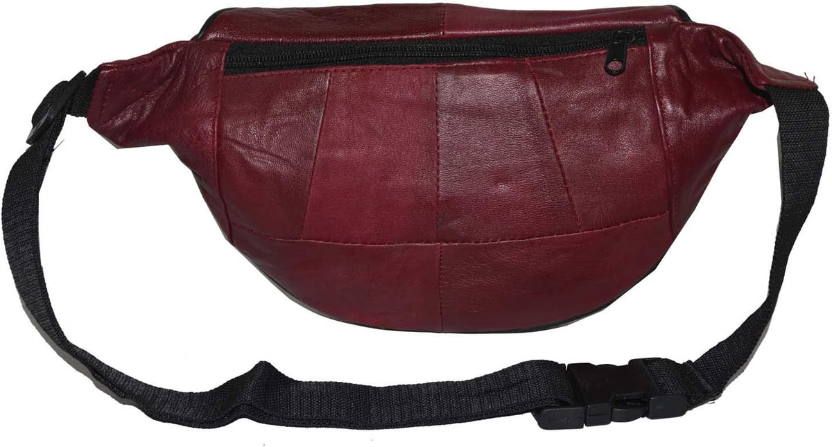 Leatherboss Genuine Leather Designer Travel Fanny Pack Holder Bag with Waist Belt, Red