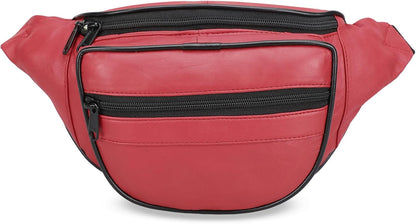 Leatherboss Genuine Leather Designer Travel Fanny Pack Holder Bag with Waist Belt, Red