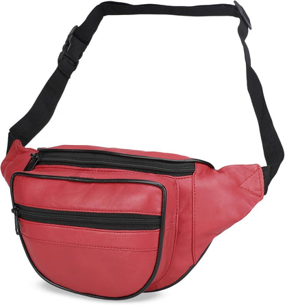 Leatherboss Genuine Leather Designer Travel Fanny Pack Holder Bag with Waist Belt, Red
