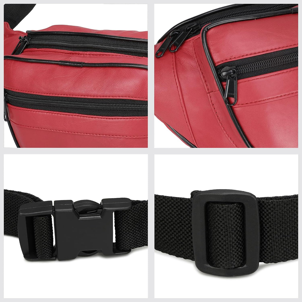 Leatherboss Genuine Leather Designer Travel Fanny Pack Holder Bag with Waist Belt, Red