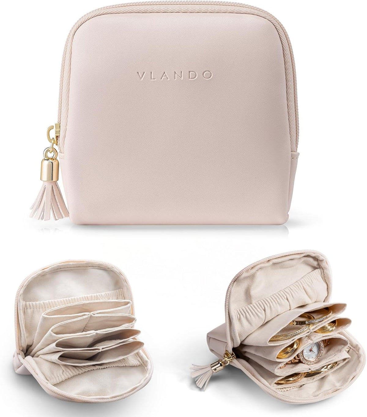 Small Travel Jewelry Case,Gifts for Women,Jewelry Pouch Bags with Zipper,Velvet Jewelry Organizer Storage Bag for Bracelet Rings Earring-Cream White