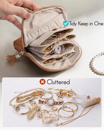 Small Travel Jewelry Case,Gifts for Women,Jewelry Pouch Bags with Zipper,Velvet Jewelry Organizer Storage Bag for Bracelet Rings Earring-Cream White
