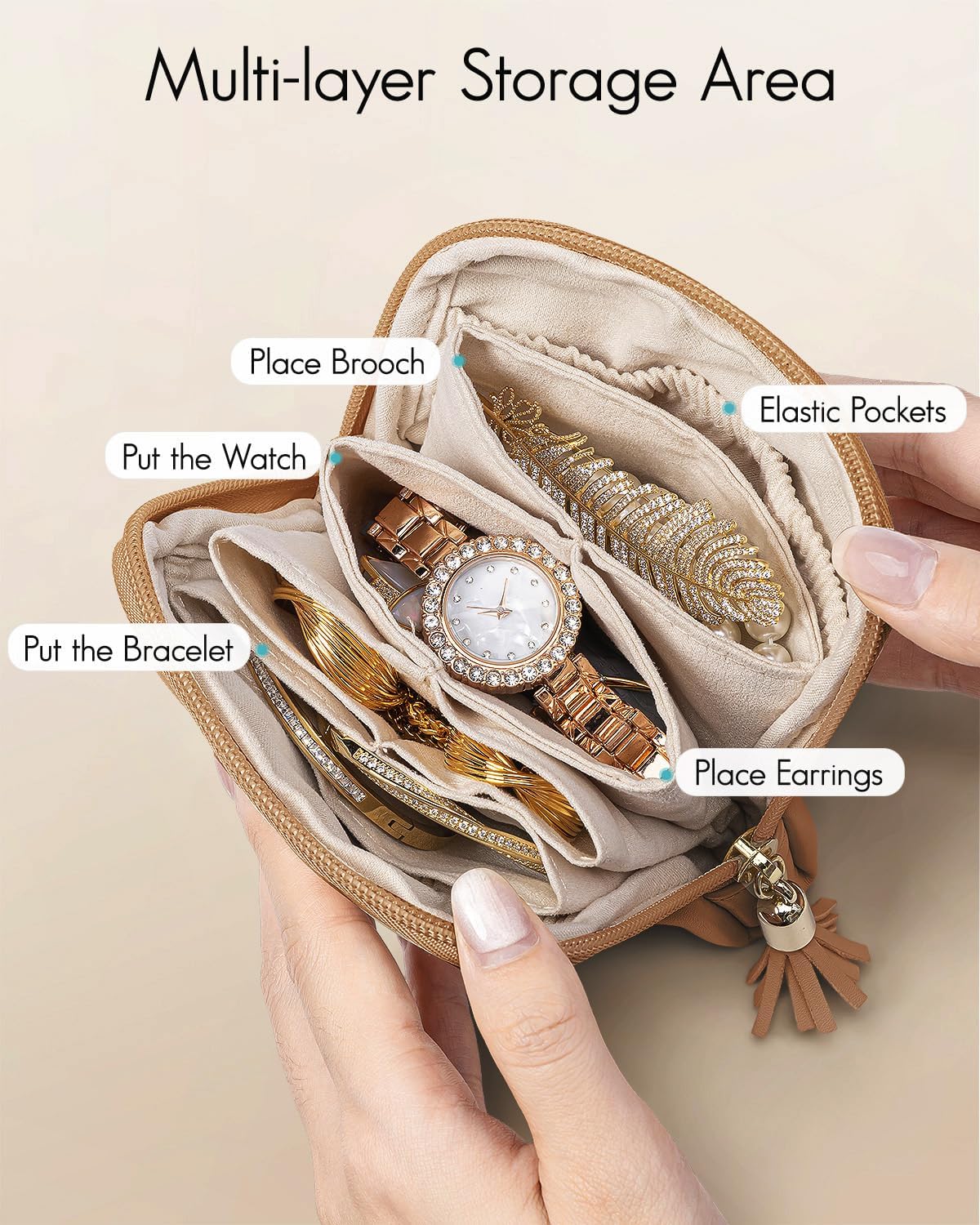 Small Travel Jewelry Case,Gifts for Women,Jewelry Pouch Bags with Zipper,Velvet Jewelry Organizer Storage Bag for Bracelet Rings Earring-Cream White