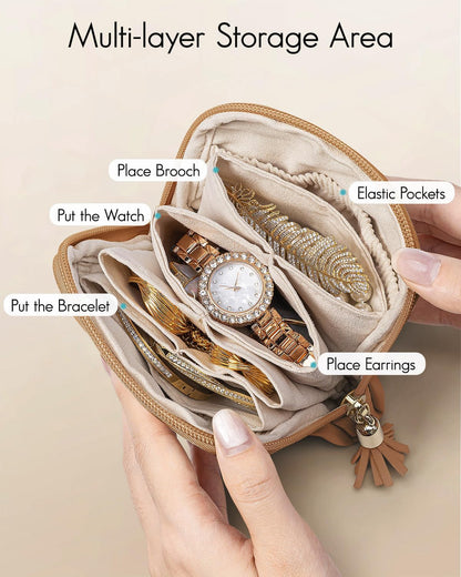 Small Travel Jewelry Case,Gifts for Women,Jewelry Pouch Bags with Zipper,Velvet Jewelry Organizer Storage Bag for Bracelet Rings Earring-Cream White