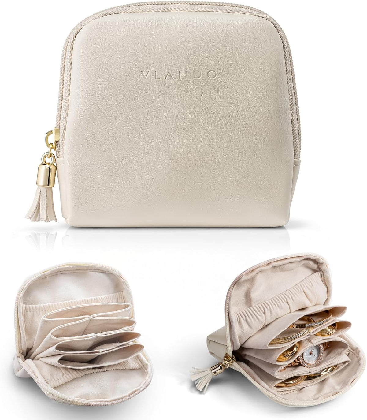 Small Travel Jewelry Case,Gifts for Women,Jewelry Pouch Bags with Zipper,Velvet Jewelry Organizer Storage Bag for Bracelet Rings Earring-Cream White
