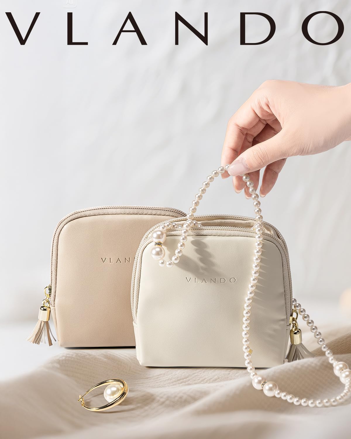 Small Travel Jewelry Case,Gifts for Women,Jewelry Pouch Bags with Zipper,Velvet Jewelry Organizer Storage Bag for Bracelet Rings Earring-Cream White