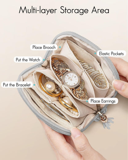Small Travel Jewelry Case,Gifts for Women,Jewelry Pouch Bags with Zipper,Velvet Jewelry Organizer Storage Bag for Bracelet Rings Earring-Cream White