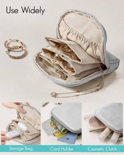 Small Travel Jewelry Case,Gifts for Women,Jewelry Pouch Bags with Zipper,Velvet Jewelry Organizer Storage Bag for Bracelet Rings Earring-Cream White