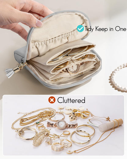 Small Travel Jewelry Case,Gifts for Women,Jewelry Pouch Bags with Zipper,Velvet Jewelry Organizer Storage Bag for Bracelet Rings Earring-Cream White