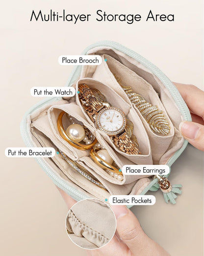 Small Travel Jewelry Case,Gifts for Women,Jewelry Pouch Bags with Zipper,Velvet Jewelry Organizer Storage Bag for Bracelet Rings Earring-Cream White