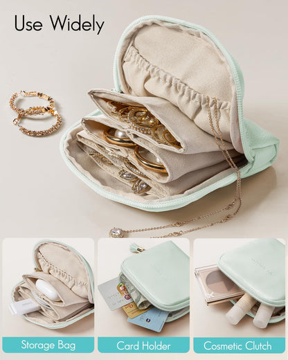 Small Travel Jewelry Case,Gifts for Women,Jewelry Pouch Bags with Zipper,Velvet Jewelry Organizer Storage Bag for Bracelet Rings Earring-Cream White