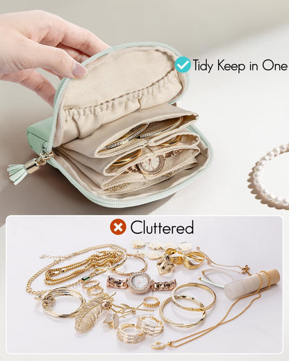 Small Travel Jewelry Case,Gifts for Women,Jewelry Pouch Bags with Zipper,Velvet Jewelry Organizer Storage Bag for Bracelet Rings Earring-Cream White