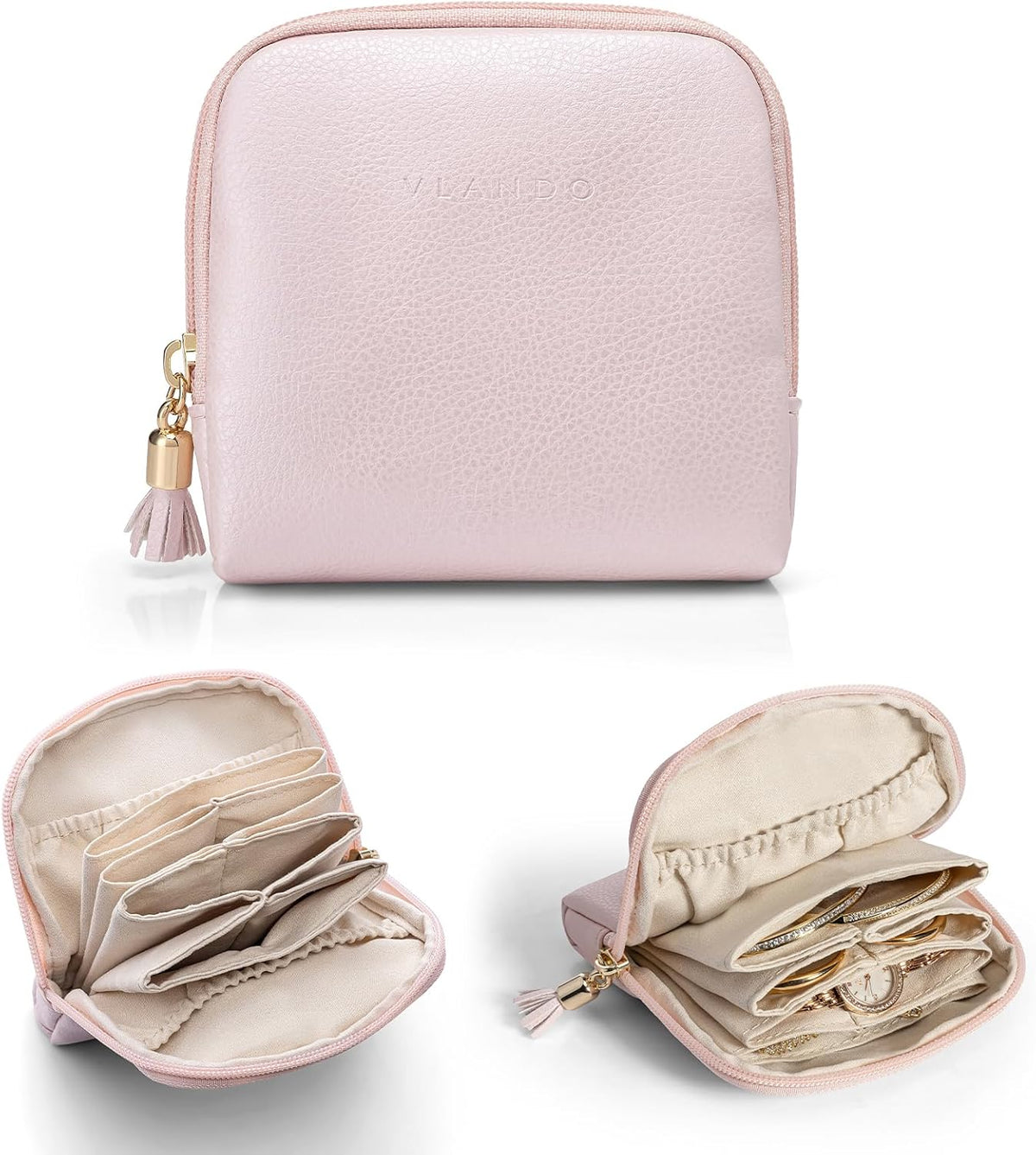 Small Travel Jewelry Case,Gifts for Women,Jewelry Pouch Bags with Zipper,Velvet Jewelry Organizer Storage Bag for Bracelet Rings Earring-Cream White