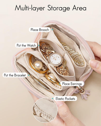 Small Travel Jewelry Case,Gifts for Women,Jewelry Pouch Bags with Zipper,Velvet Jewelry Organizer Storage Bag for Bracelet Rings Earring-Cream White