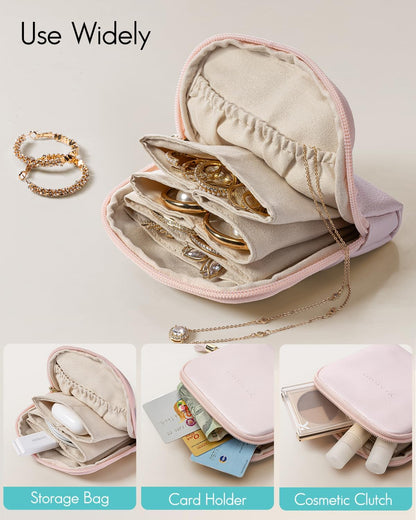 Small Travel Jewelry Case,Gifts for Women,Jewelry Pouch Bags with Zipper,Velvet Jewelry Organizer Storage Bag for Bracelet Rings Earring-Cream White