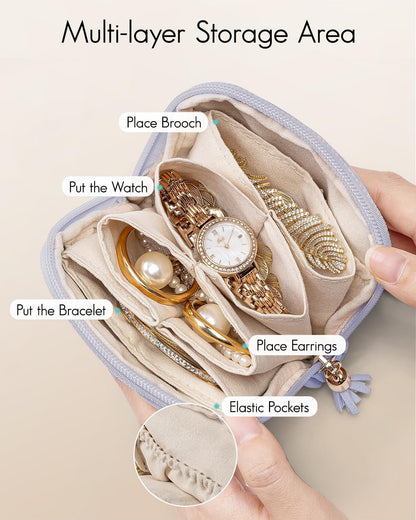 Small Travel Jewelry Case,Gifts for Women,Jewelry Pouch Bags with Zipper,Velvet Jewelry Organizer Storage Bag for Bracelet Rings Earring-Cream White