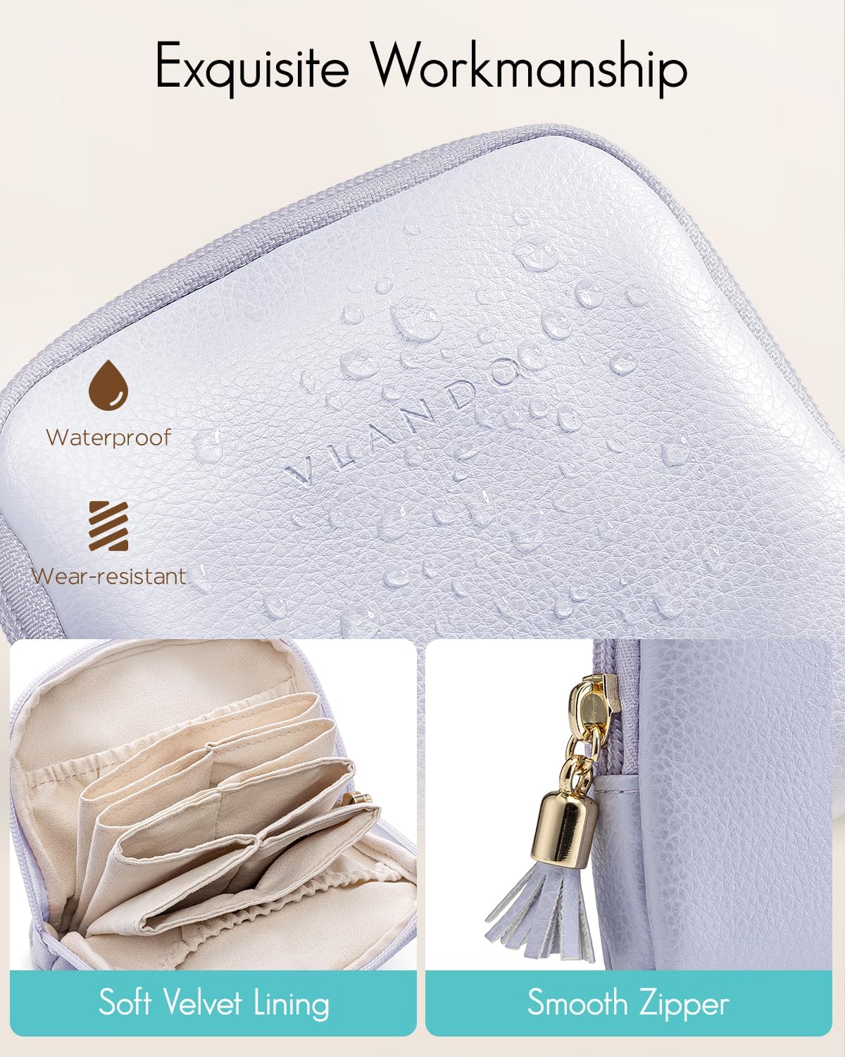 Small Travel Jewelry Case,Gifts for Women,Jewelry Pouch Bags with Zipper,Velvet Jewelry Organizer Storage Bag for Bracelet Rings Earring-Cream White