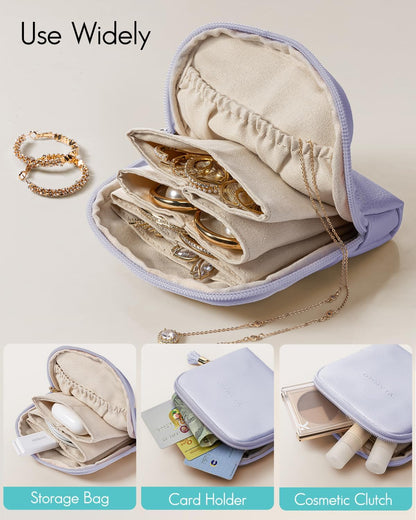 Small Travel Jewelry Case,Gifts for Women,Jewelry Pouch Bags with Zipper,Velvet Jewelry Organizer Storage Bag for Bracelet Rings Earring-Cream White