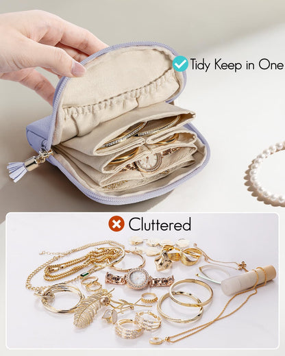 Small Travel Jewelry Case,Gifts for Women,Jewelry Pouch Bags with Zipper,Velvet Jewelry Organizer Storage Bag for Bracelet Rings Earring-Cream White