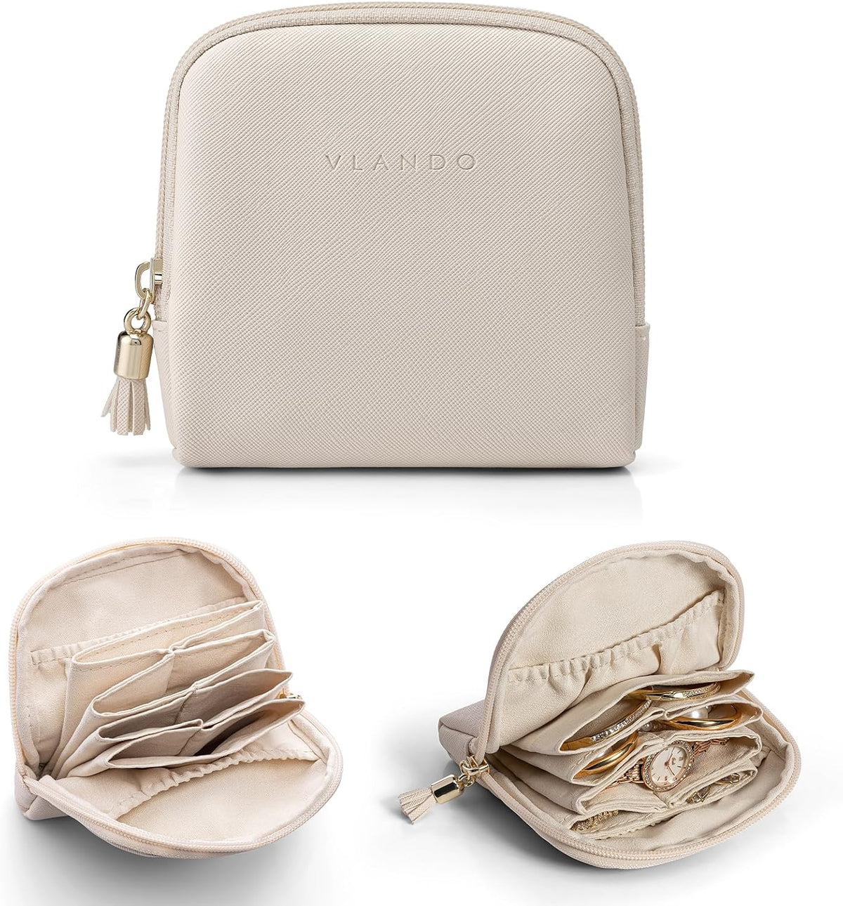 Small Travel Jewelry Case,Gifts for Women,Jewelry Pouch Bags with Zipper,Velvet Jewelry Organizer Storage Bag for Bracelet Rings Earring-Cream White