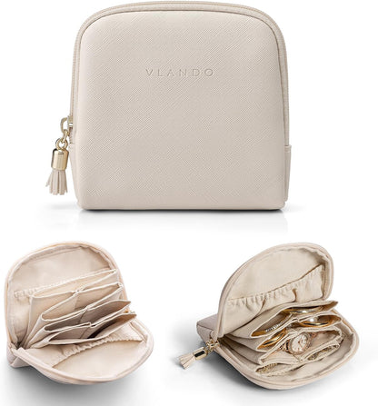 Small Travel Jewelry Case,Gifts for Women,Jewelry Pouch Bags with Zipper,Velvet Jewelry Organizer Storage Bag for Bracelet Rings Earring-Cream White