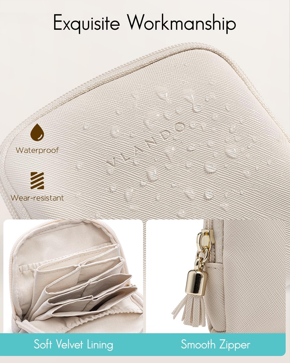 Small Travel Jewelry Case,Gifts for Women,Jewelry Pouch Bags with Zipper,Velvet Jewelry Organizer Storage Bag for Bracelet Rings Earring-Cream White